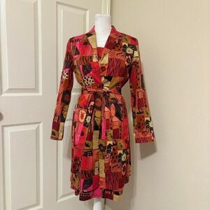 Vintage 80s sz 6 pink red safari animal mini dress with trench jacket